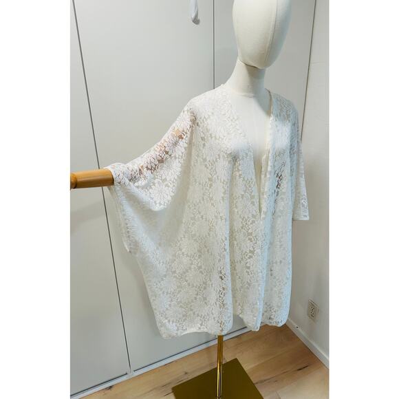 Vintage Lace Kimono Jacket Wrap Shawl White Multi Fit Size Bohemian Hippie - Picture 5 of 9